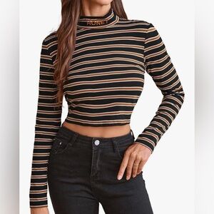 Taylor swift inspired Striped Black and Tan Long Sleeve Crop Top “Honey” size L